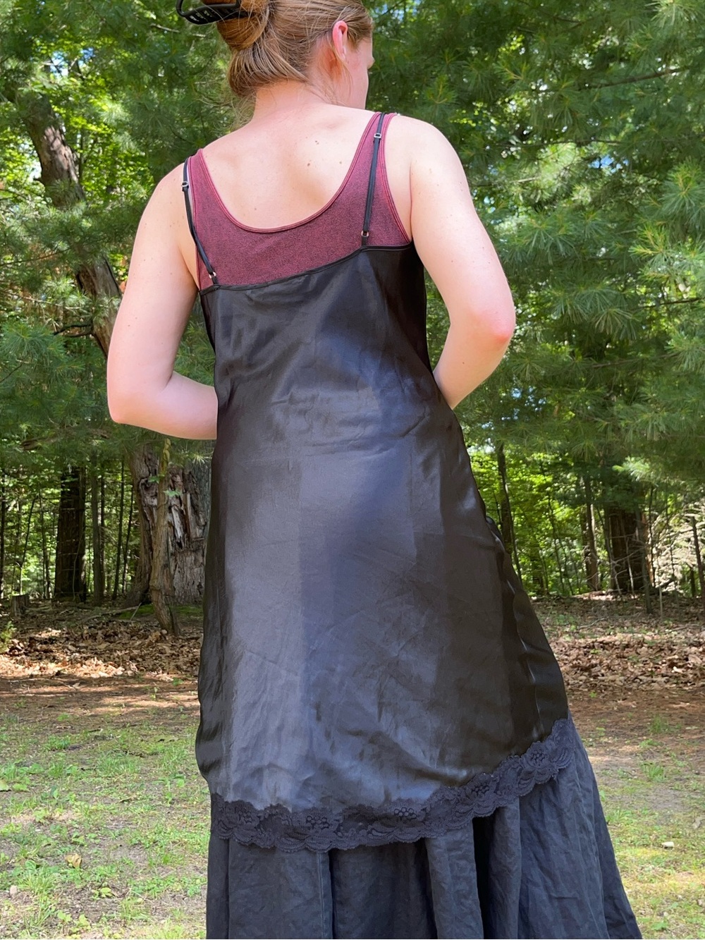 90s Victoria’s Secret Gold Label Black Midi Slip Dress Lace Trim Size M Lingerie - Picture 8 of 15